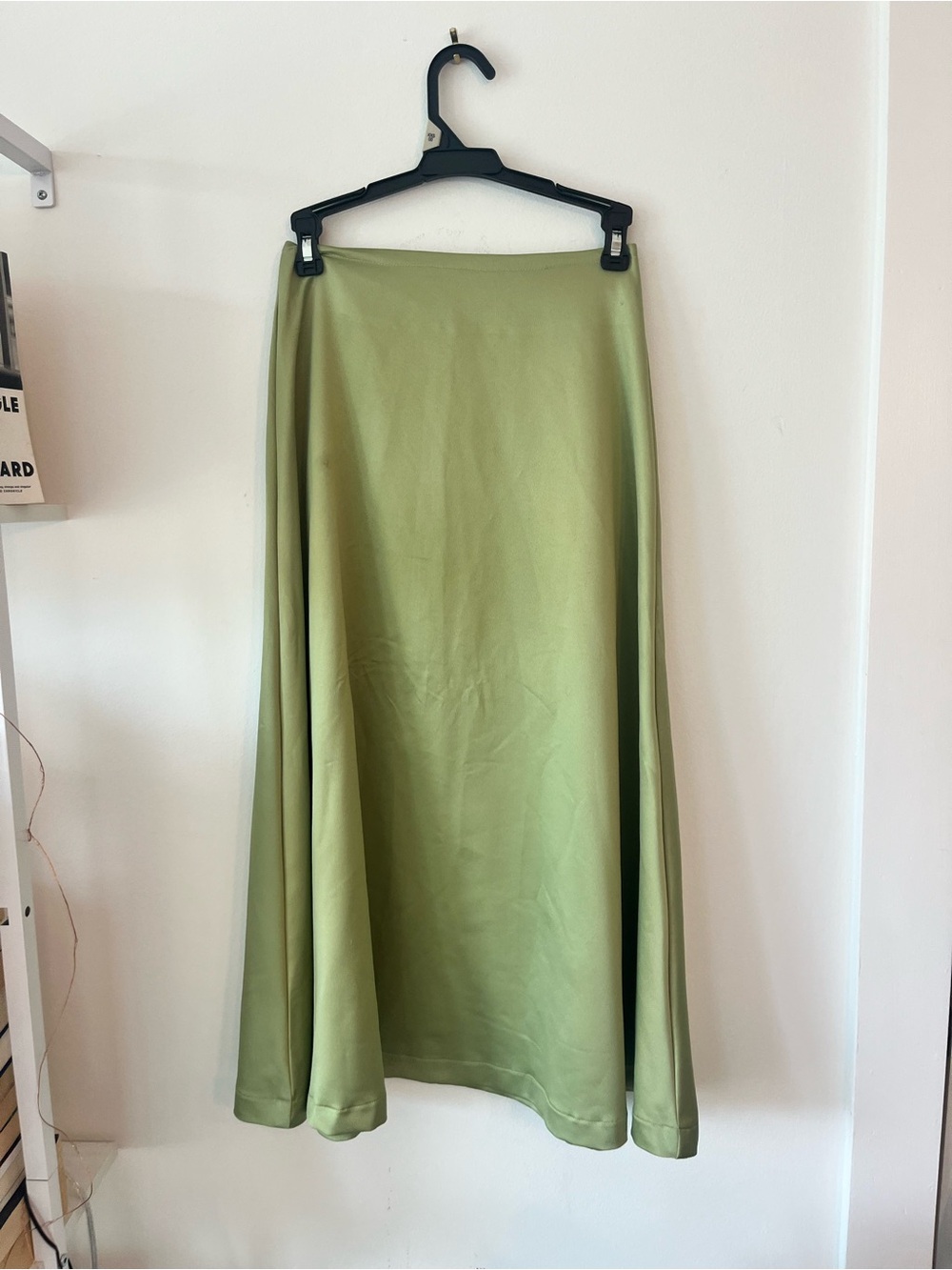 Classic A-Line Satin Skirt in Light Olive